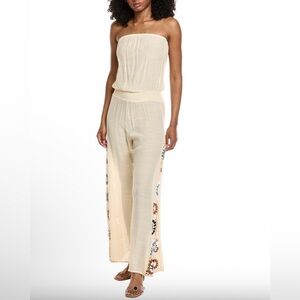 Elan Beige Wide-Leg Crochet-Trim Flowers Swim Coverup Pants only